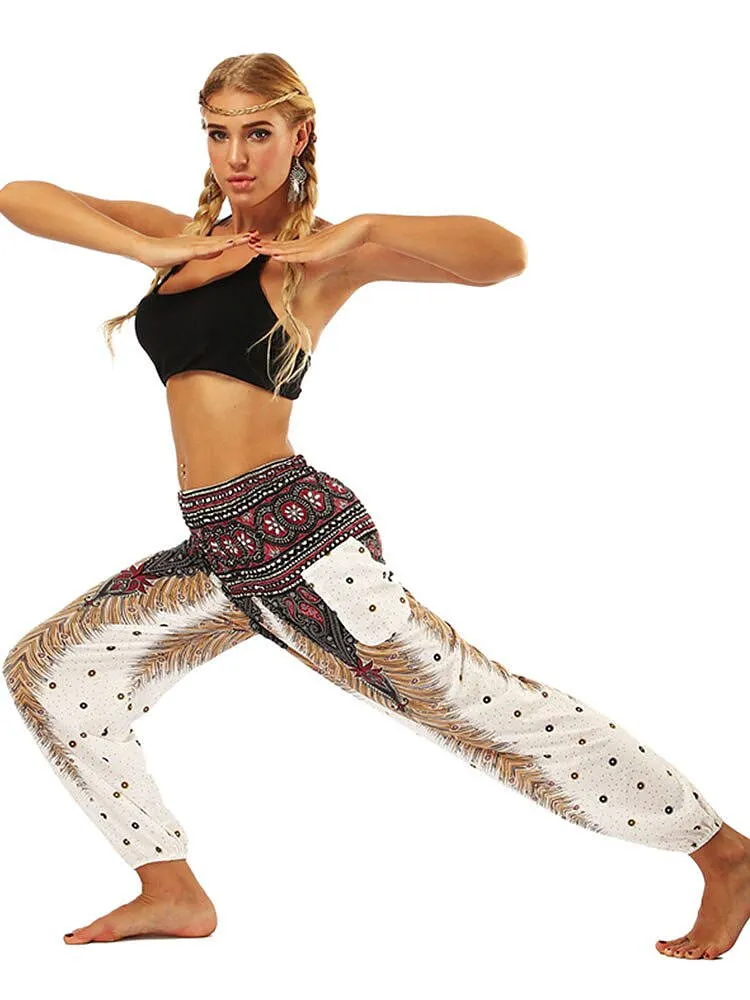 Women Loose Yoga Pants Floral Print Wide Leg Trousers