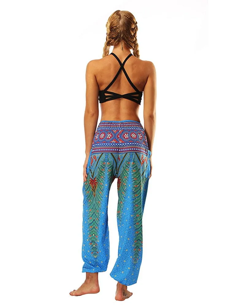 Women Loose Yoga Pants Floral Print Wide Leg Trousers