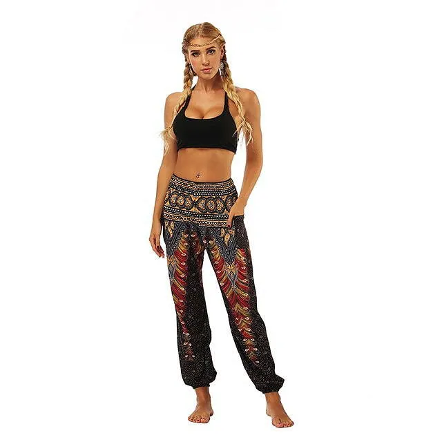 Women Loose Yoga Pants Floral Print Wide Leg Trousers