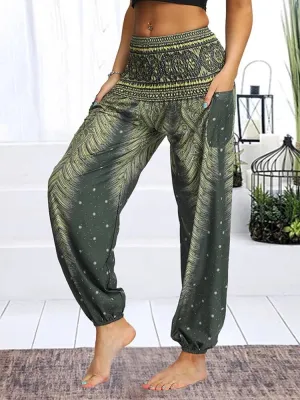 Women Loose Yoga Pants Floral Print Wide Leg Trousers