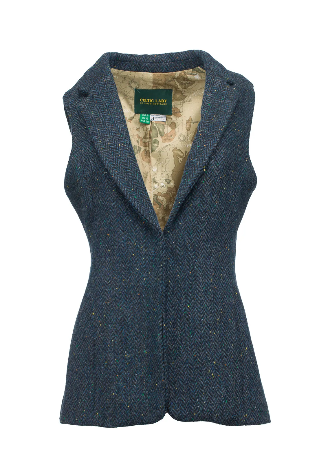 Women's Blue Herringbone Tweed  Gilet