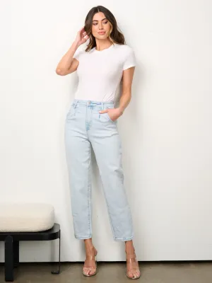 WOMEN'S BUTTON CLOSURE POCKETS WIDE LEG DENIM JEANS
