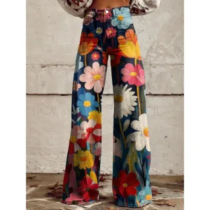 Women's Floral High Waisted Pants | Wide Leg