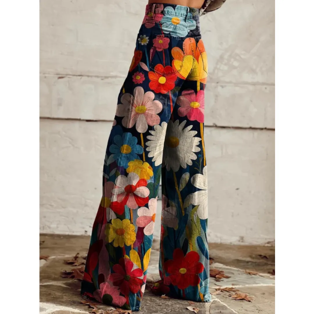 Women's Floral High Waisted Pants | Wide Leg