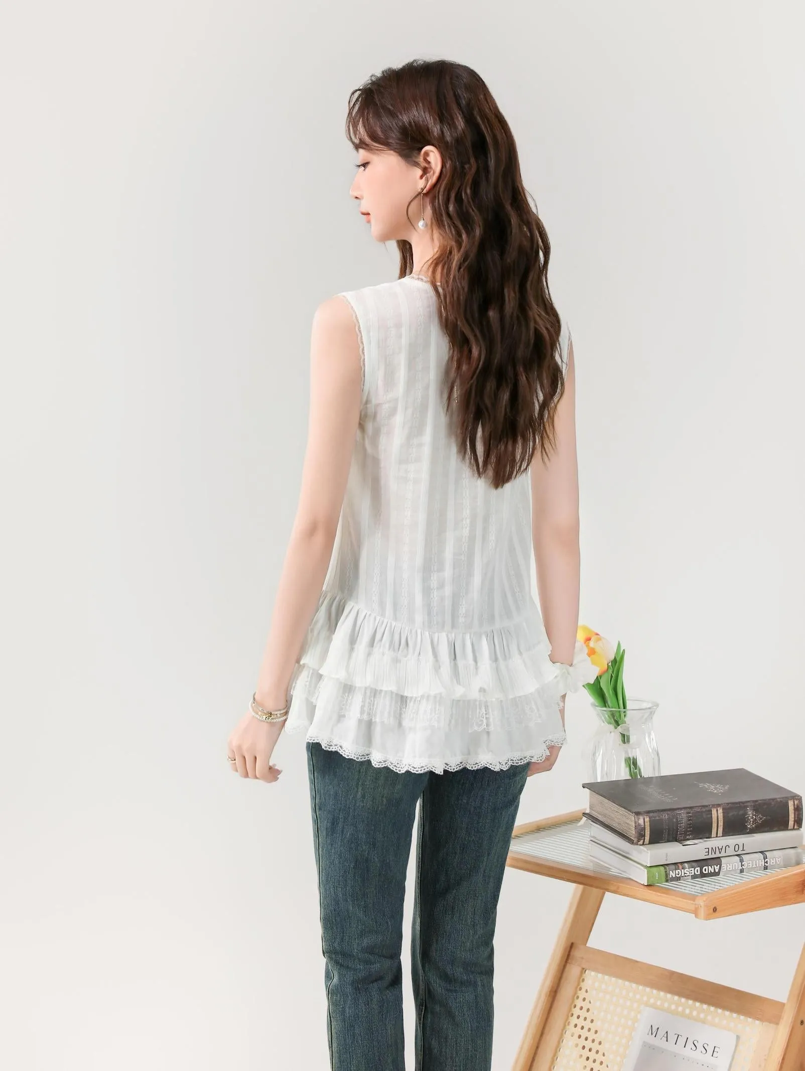 Women's Sheer Blouse Featuring a Chic Ribbon Neckline