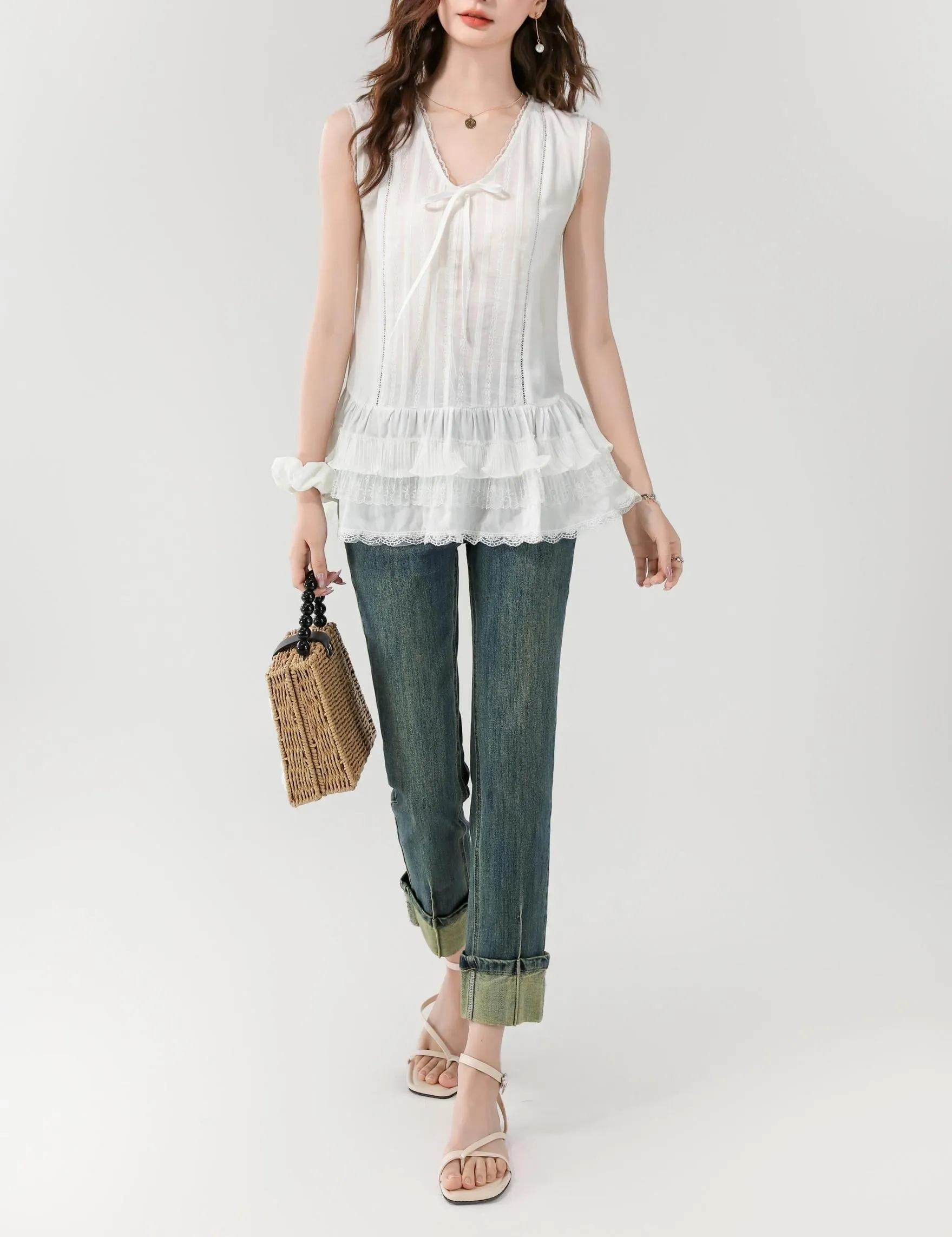 Women's Sheer Blouse Featuring a Chic Ribbon Neckline