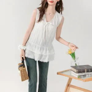 Women's Sheer Blouse Featuring a Chic Ribbon Neckline