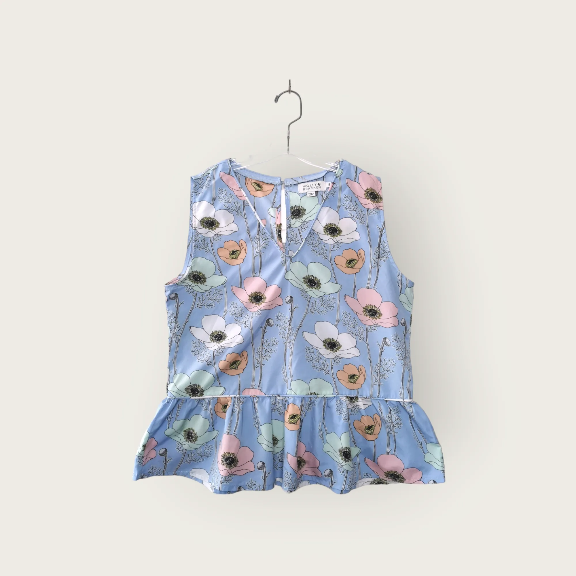 WOMENS SIZE SMALL - MOLLY BRACKEN, Floral Print, Peplum V-Neck Tank Top EUC B58