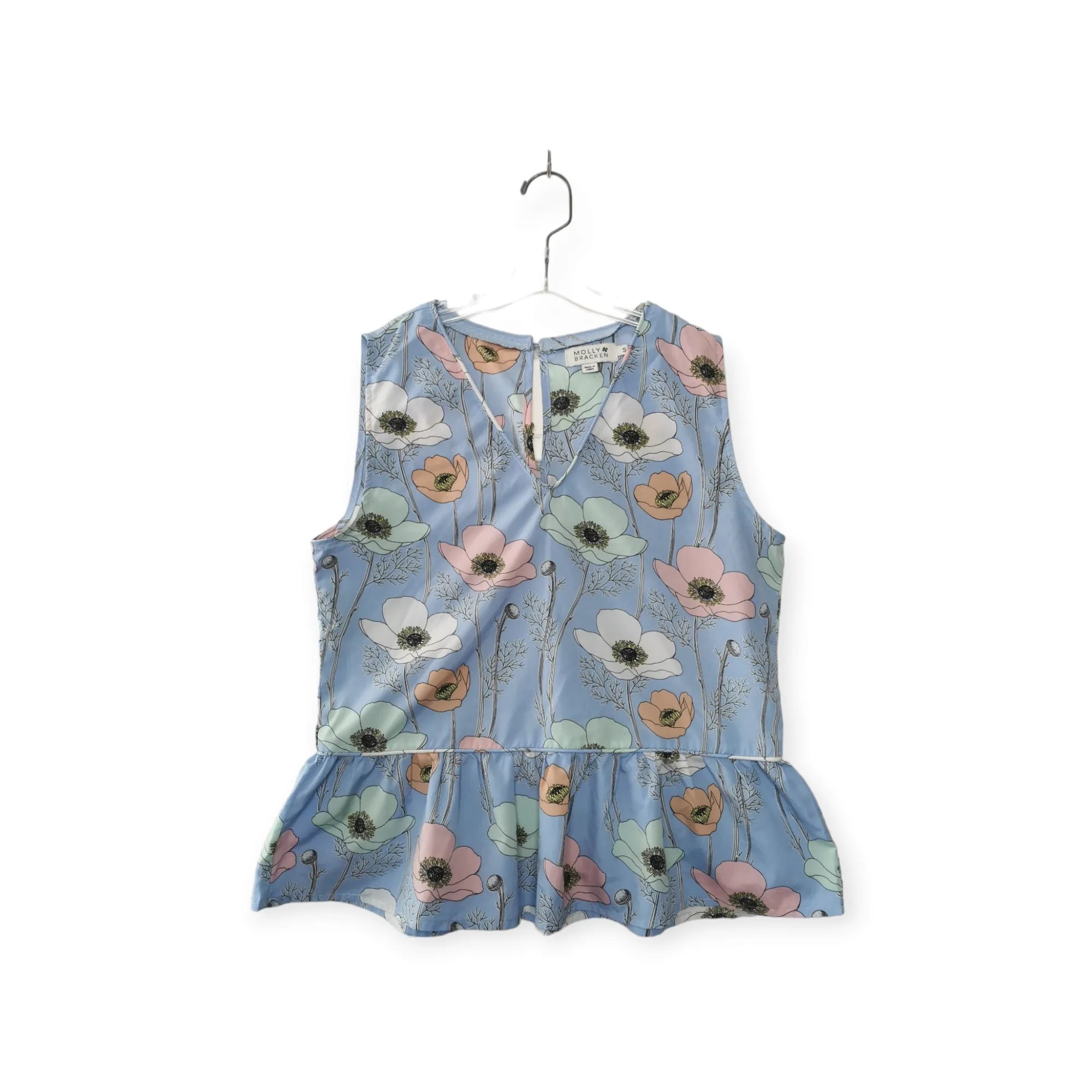 WOMENS SIZE SMALL - MOLLY BRACKEN, Floral Print, Peplum V-Neck Tank Top EUC B58
