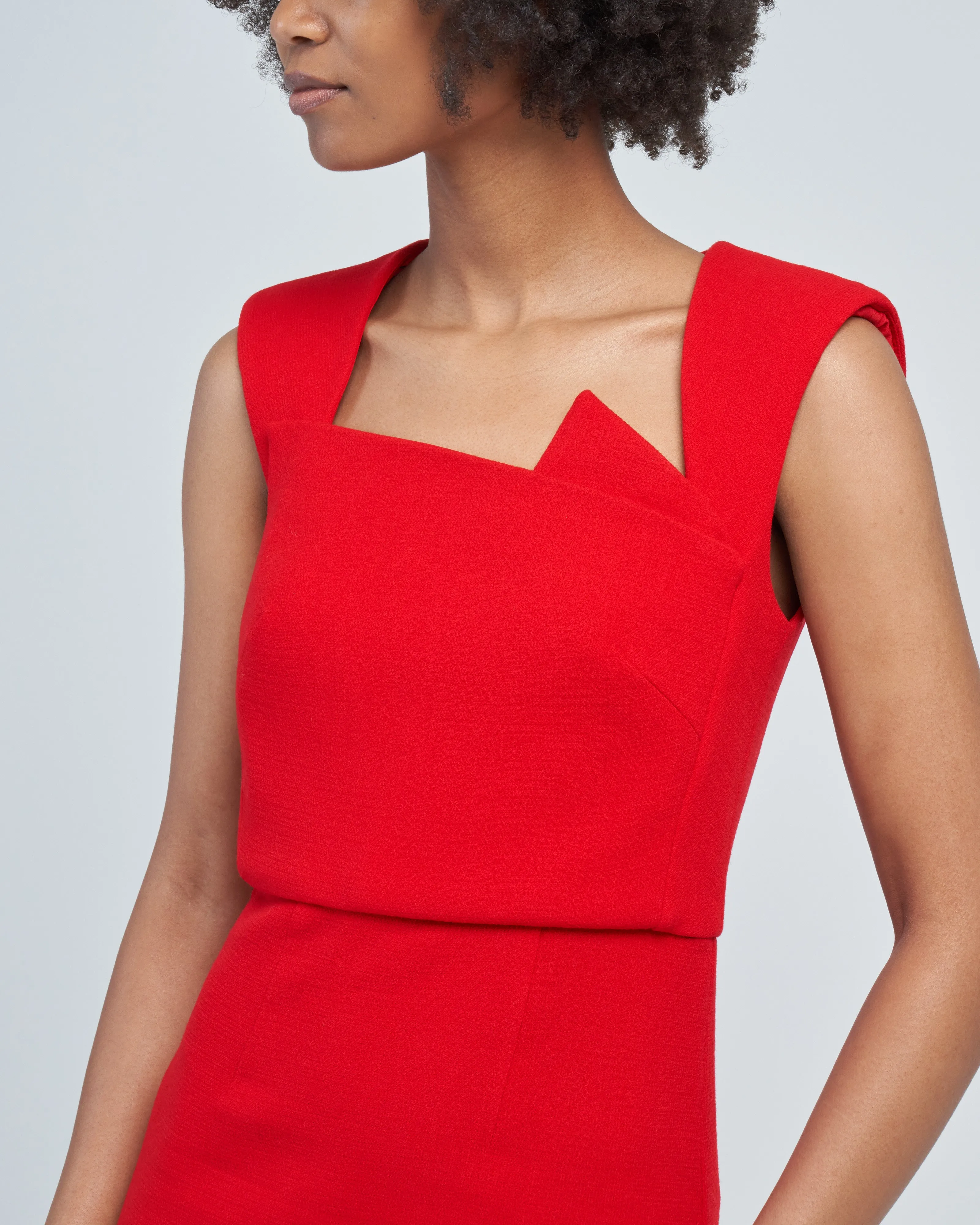 wool crepe midi dress red
