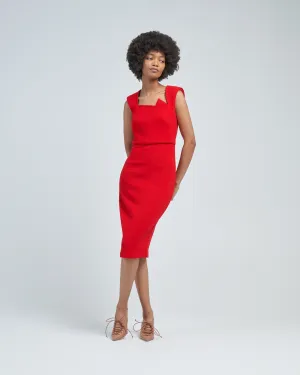 wool crepe midi dress red