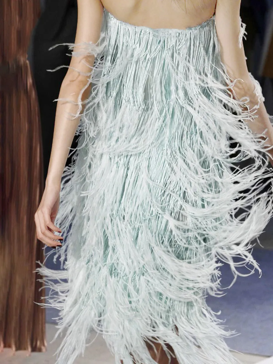 Wrapped Chest Tassel Evening Dress
