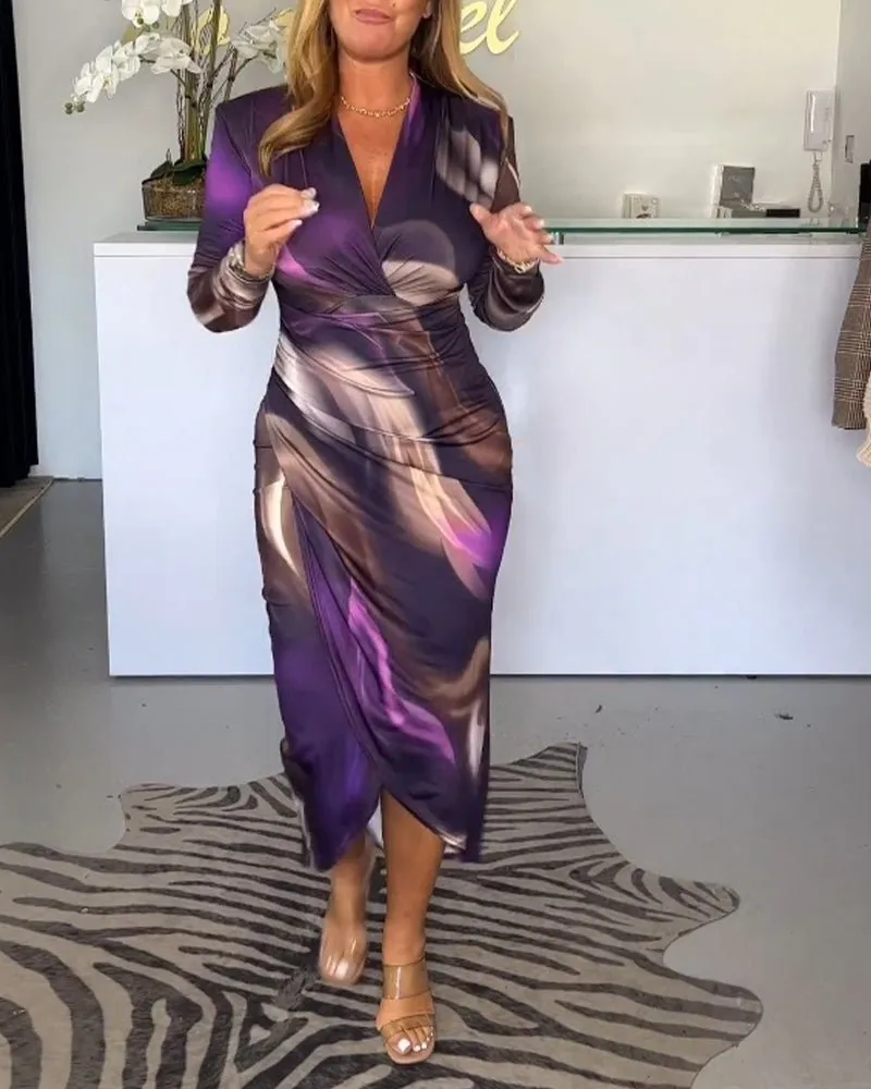 Xenia - Stylish V Neck Cut Woman's Midi Dress