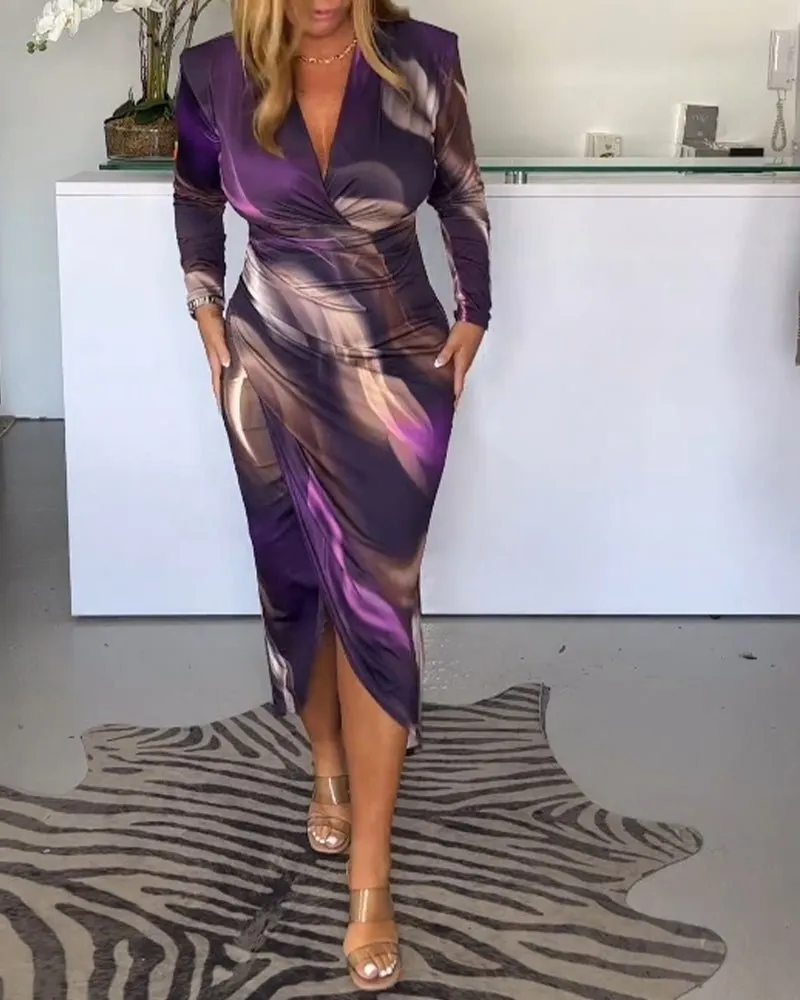 Xenia - Stylish V Neck Cut Woman's Midi Dress