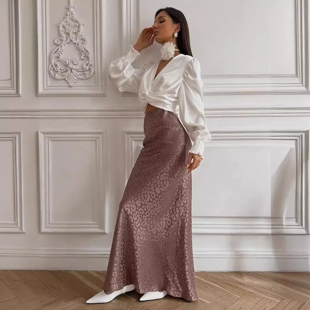 XIEYINSHE Cross-border jacquard leopard print skirt 2025 New summer new trend hip-wrapped jacquard leopard print long skirt
