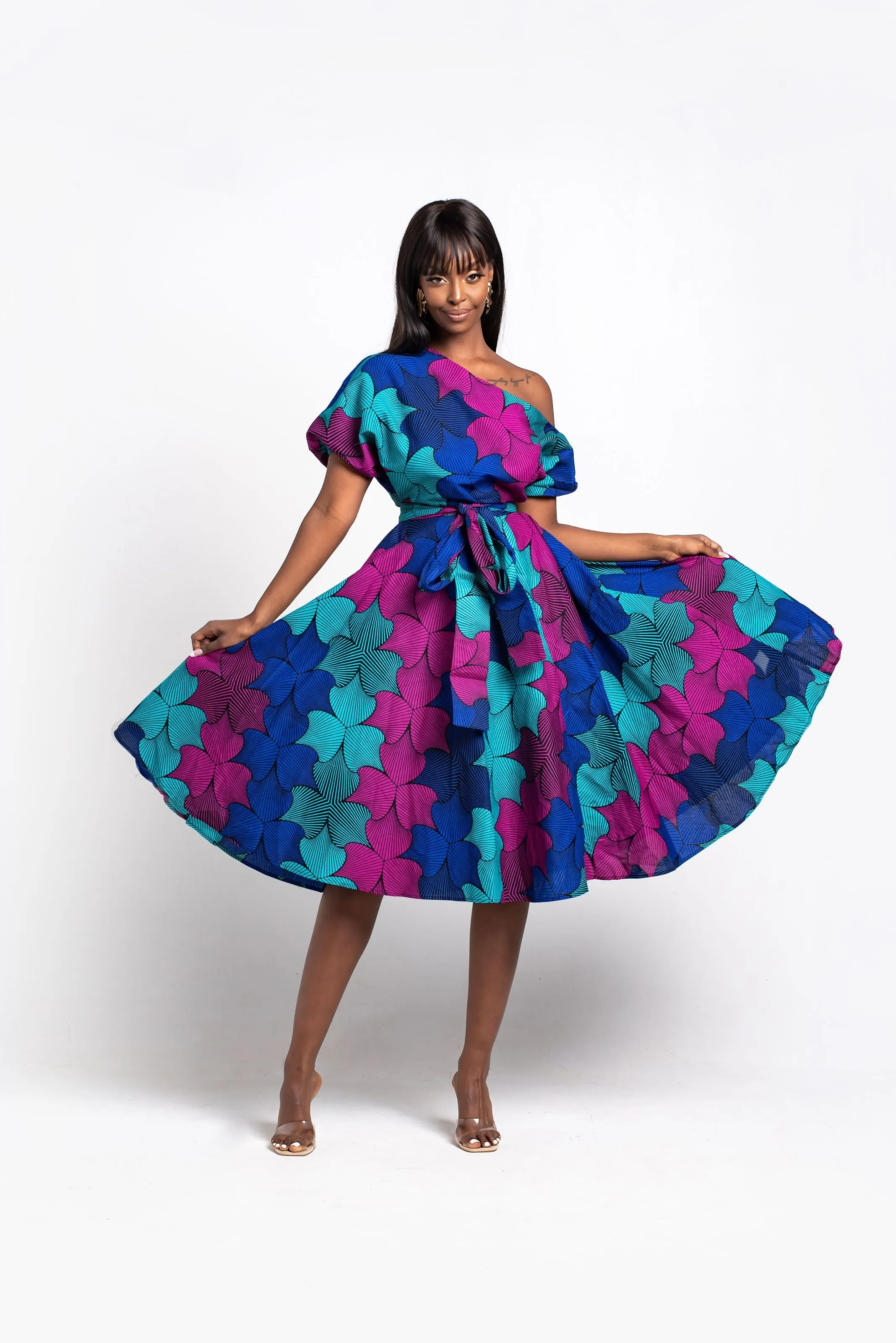 ZURI African Print One-shoulder Midi Dress