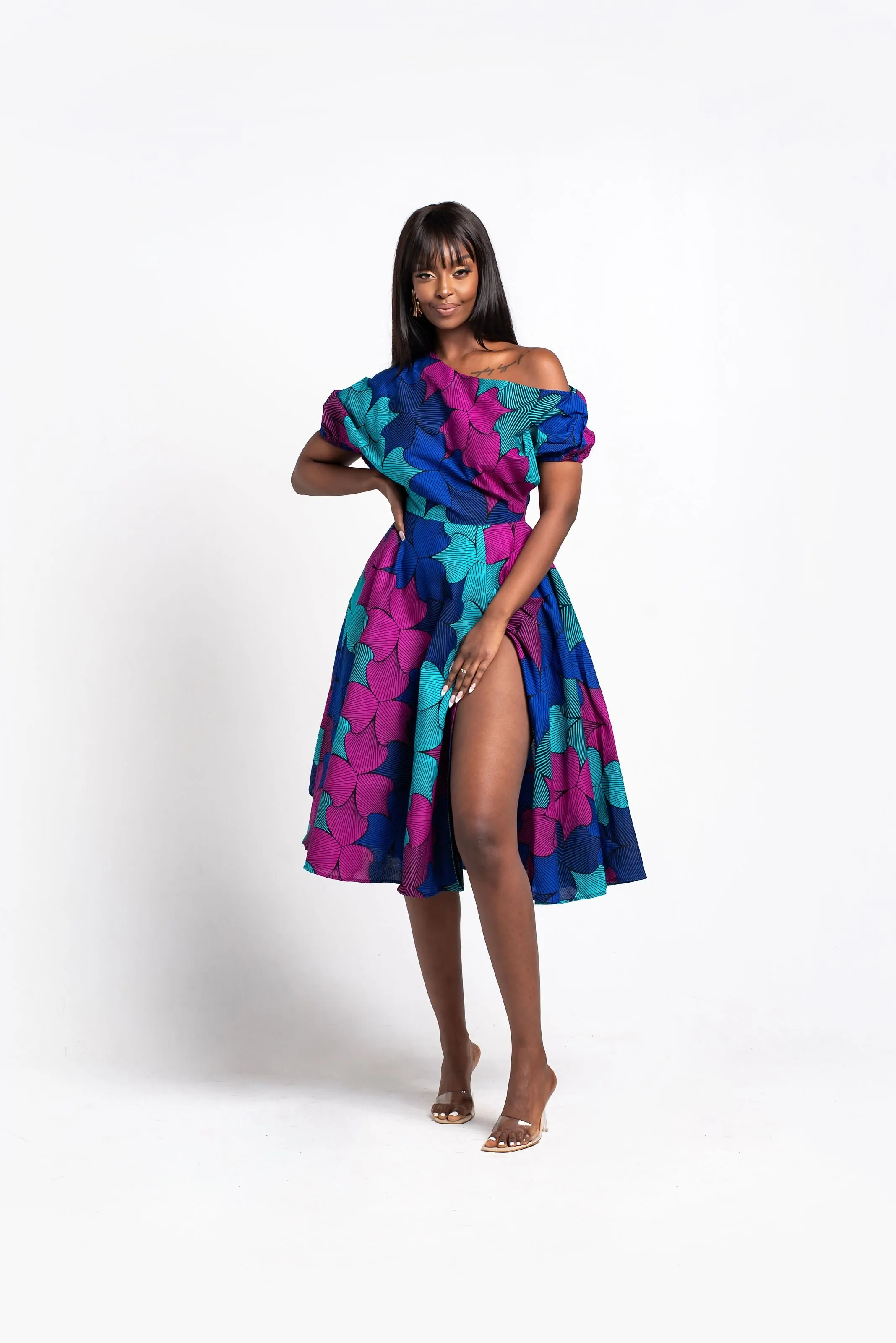 ZURI African Print One-shoulder Midi Dress